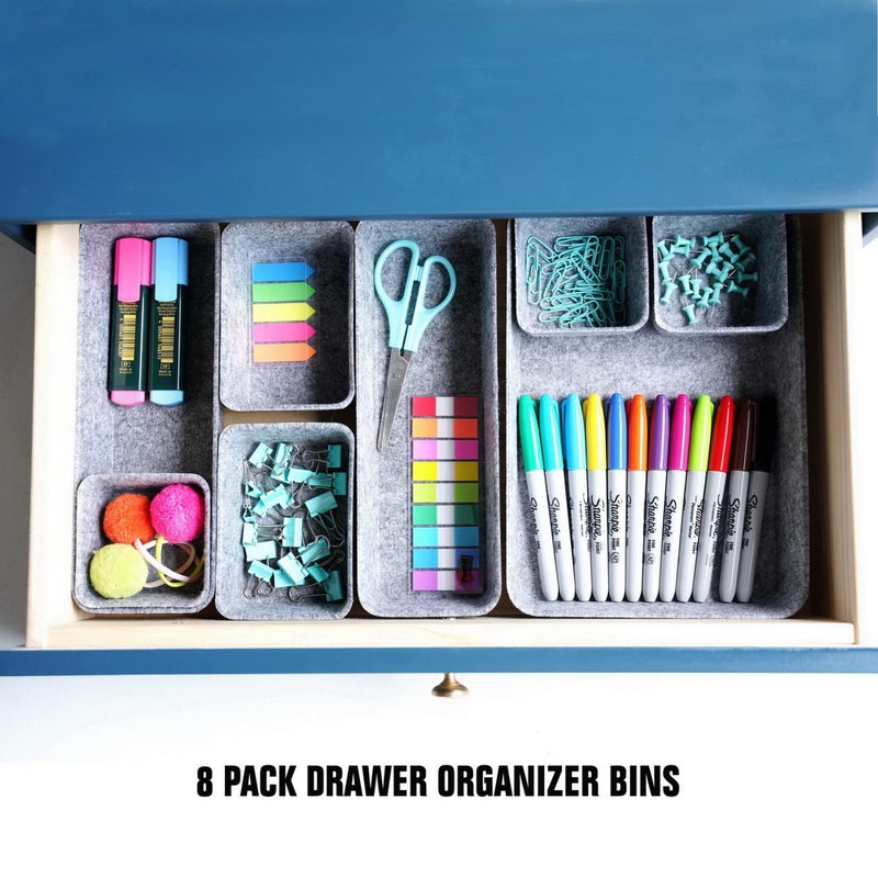 Welaxy Desk Drawer organizers tray Felt storage bins aesthetics room dÃ©cor for home office dorm closet decluttering minimalist lifestyle (Gray) - Image 5